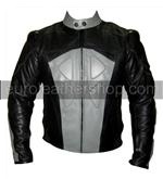 grau und schwarz Motorrad Lederjacke mit Rückenhöcker