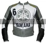 Yamaha 6 motorbike leather jacket grey black white